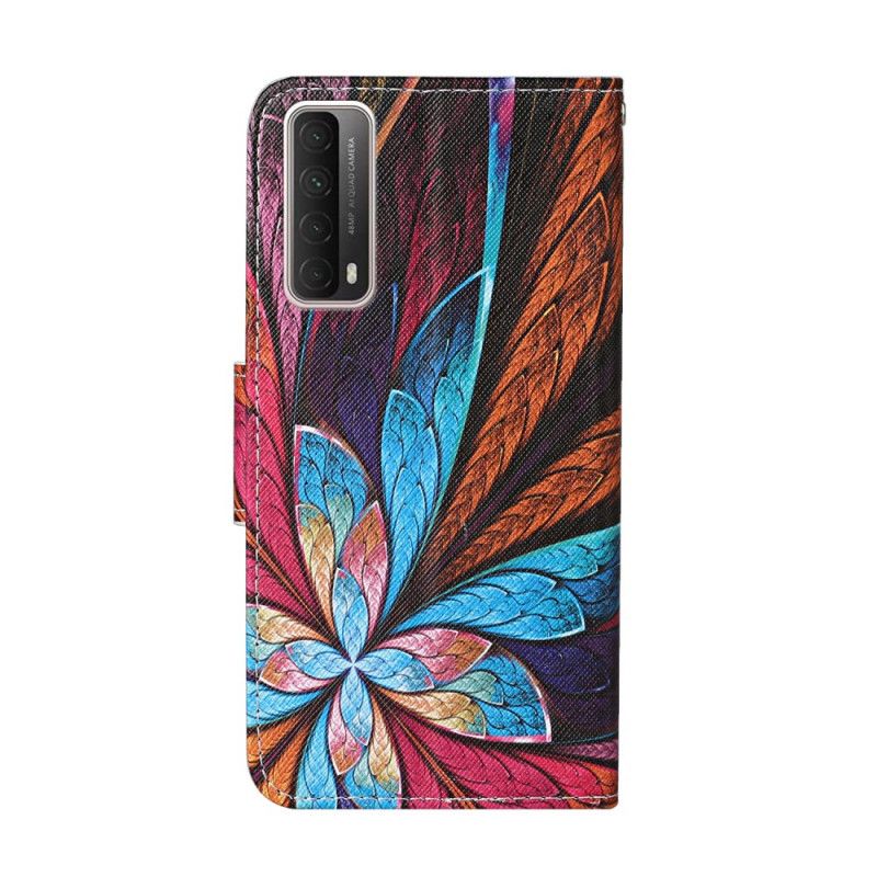 Cover Folio-hoesje Huawei P Smart 2021 Telefoonhoesje Gekleurde Bladeren Met Riem