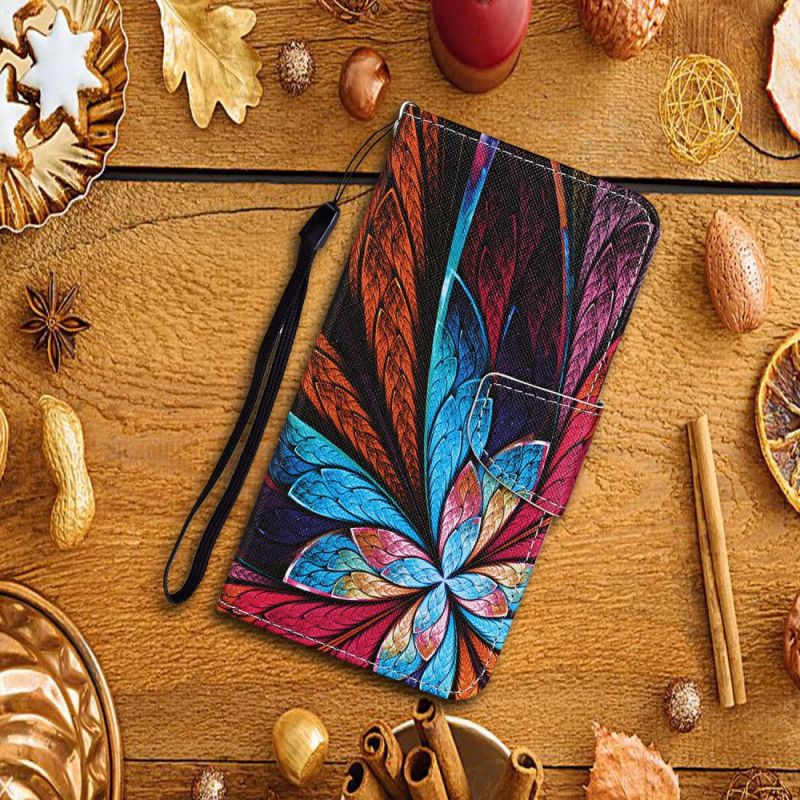 Cover Folio-hoesje Huawei P Smart 2021 Telefoonhoesje Gekleurde Bladeren Met Riem