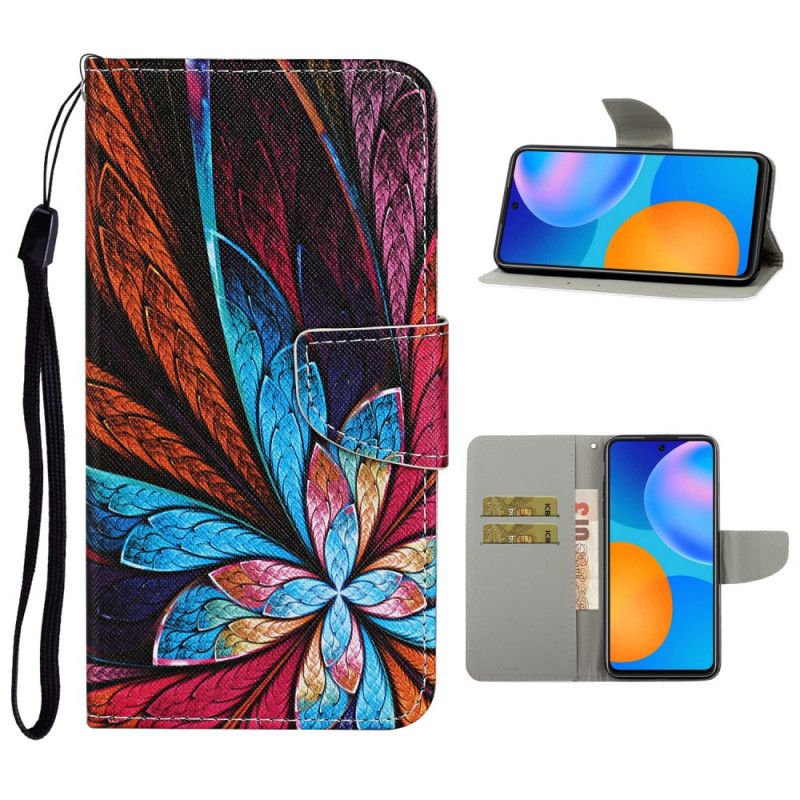 Cover Folio-hoesje Huawei P Smart 2021 Telefoonhoesje Gekleurde Bladeren Met Riem