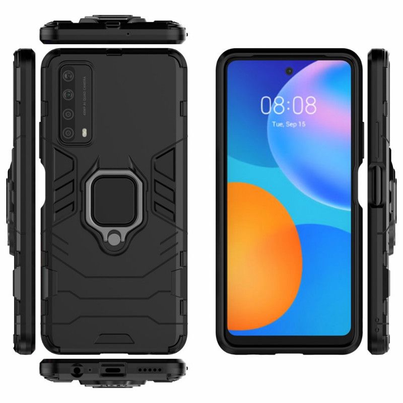 Cover Hoesje Huawei P Smart 2021 Rood Zwart Telefoonhoesje Resistente Ring