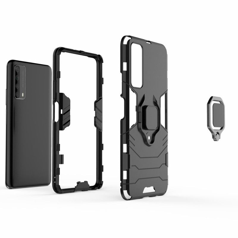 Cover Hoesje Huawei P Smart 2021 Rood Zwart Telefoonhoesje Resistente Ring