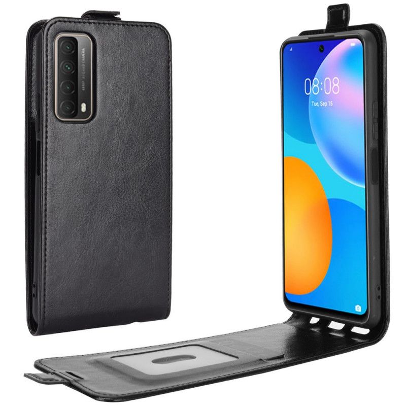 Flip Case Leren Huawei P Smart 2021 Wit Zwart Leereffect Met Verticale Flap
