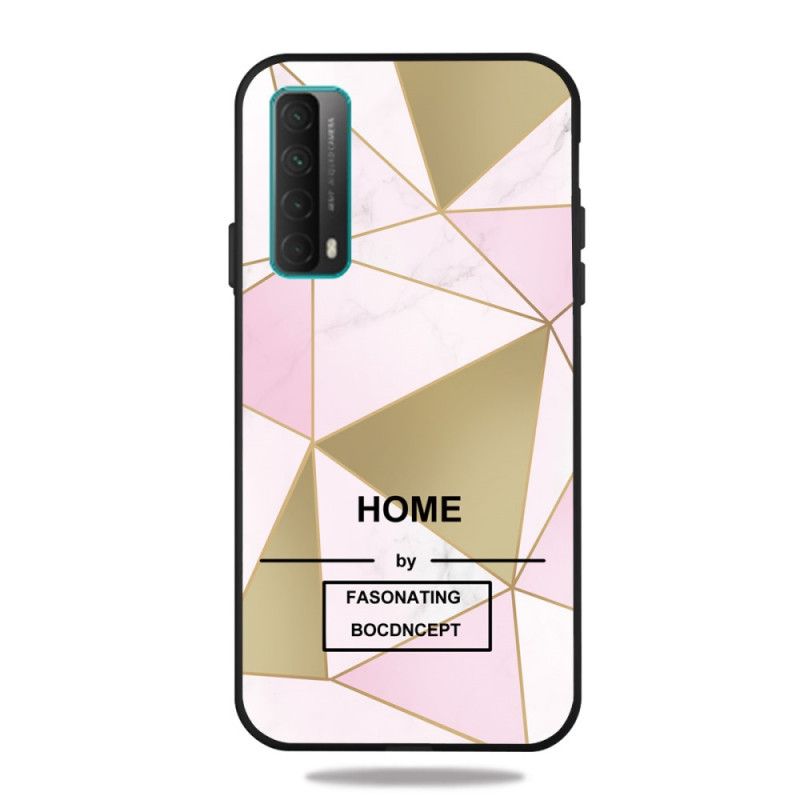 Hoesje Huawei P Smart 2021 Groen Roze Marmeren Geometriebericht