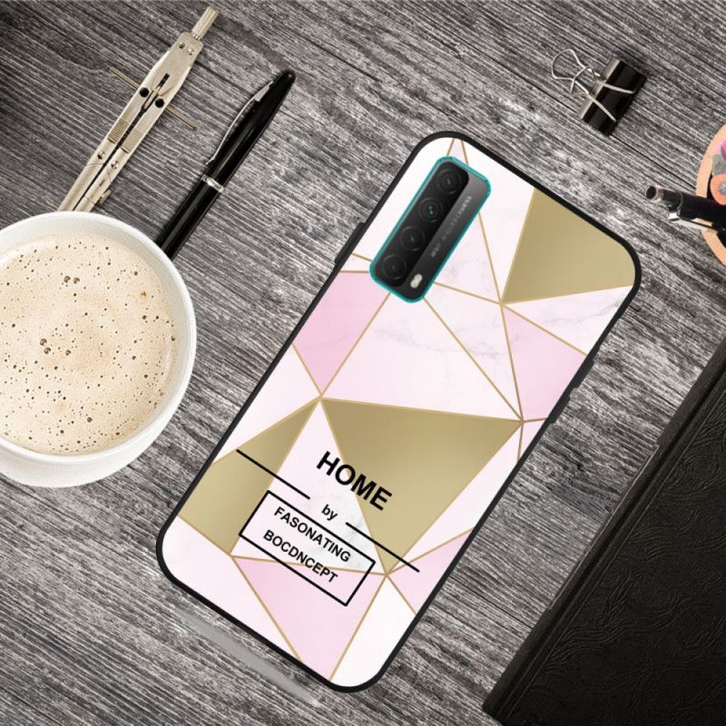Hoesje Huawei P Smart 2021 Groen Roze Marmeren Geometriebericht