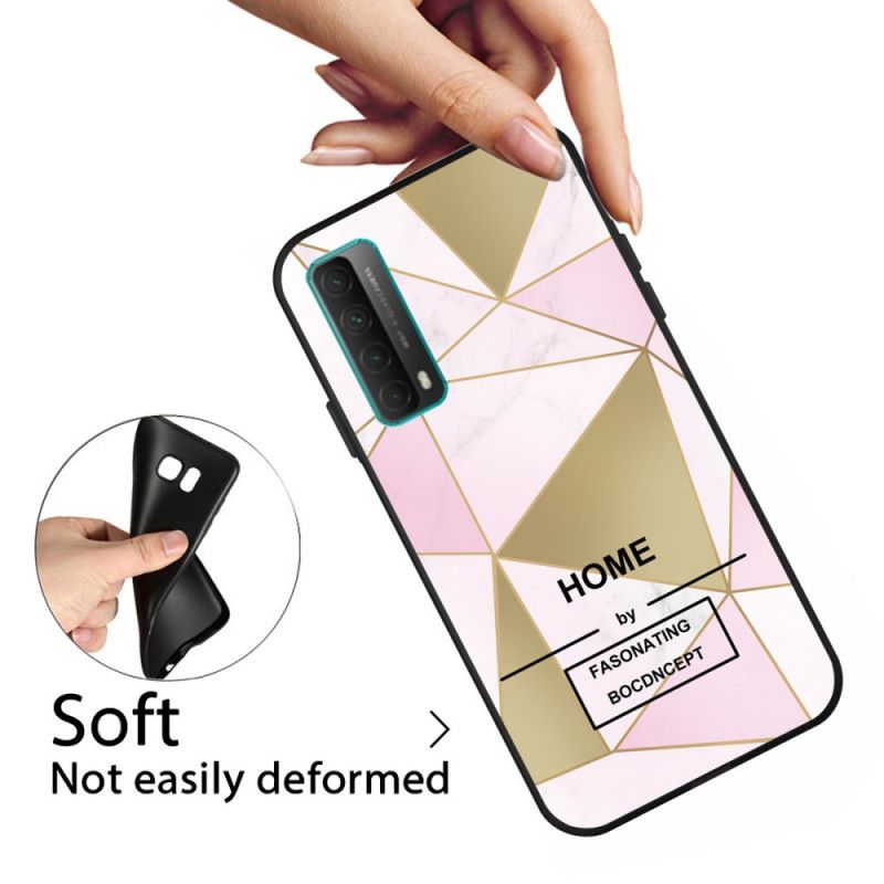 Hoesje Huawei P Smart 2021 Groen Roze Marmeren Geometriebericht