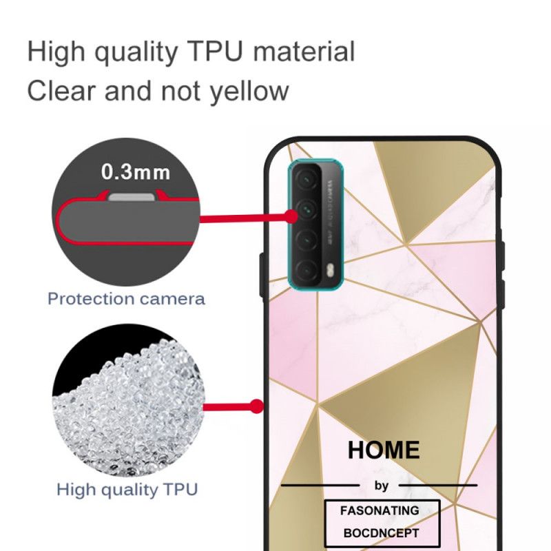 Hoesje Huawei P Smart 2021 Groen Roze Marmeren Geometriebericht