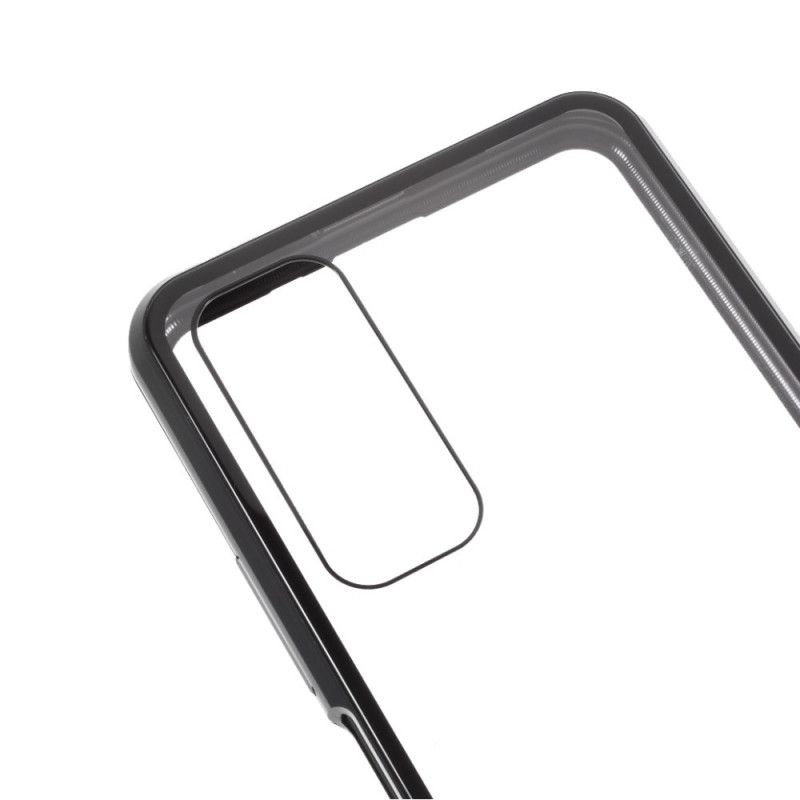 Hoesje voor Huawei P Smart 2021 Donkerblauw Rood Voor En Achter Gehard Glas En Metaal