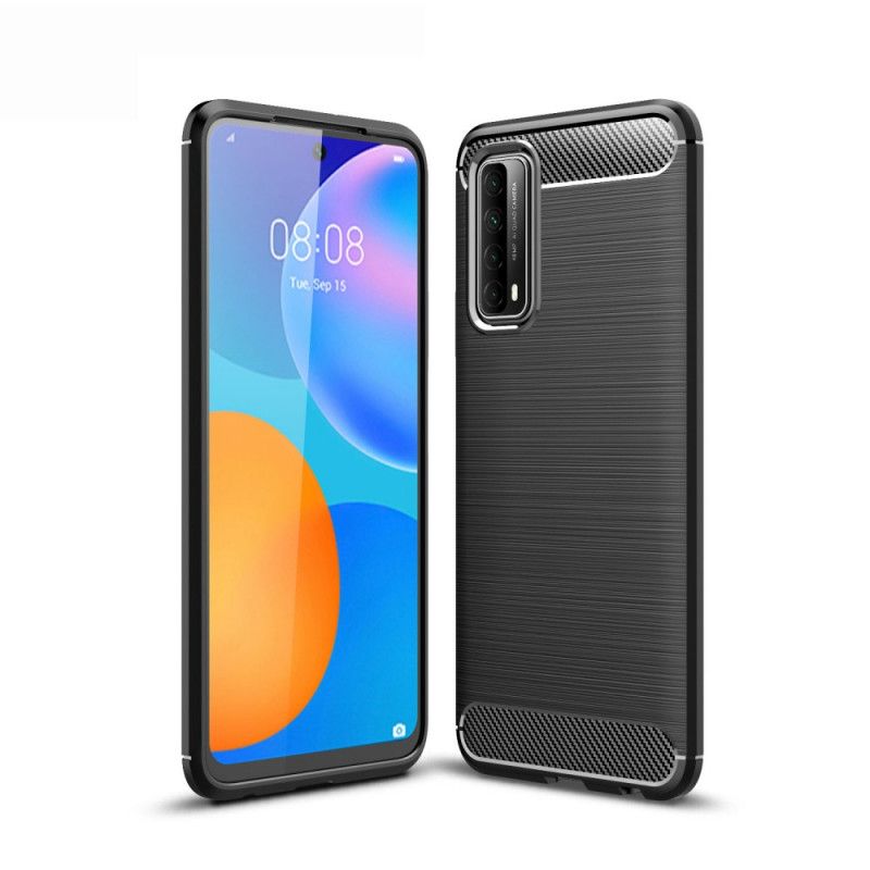 Hoesje voor Huawei P Smart 2021 Rood Zwart Geborsteld Koolstofvezel