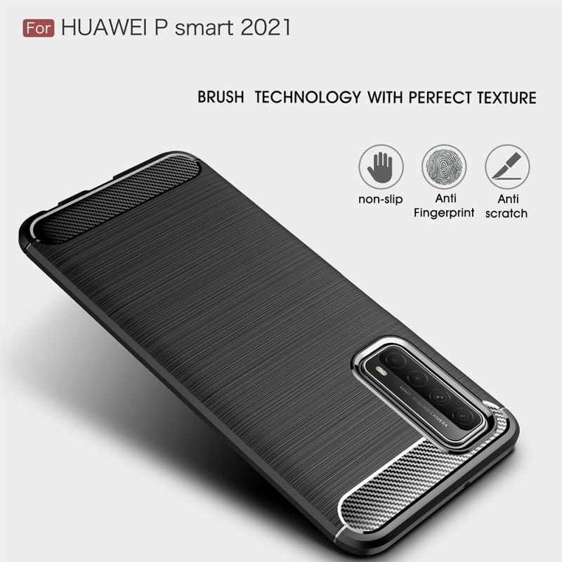 Hoesje voor Huawei P Smart 2021 Rood Zwart Geborsteld Koolstofvezel
