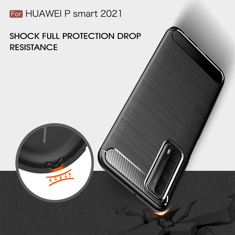 Hoesje voor Huawei P Smart 2021 Rood Zwart Geborsteld Koolstofvezel