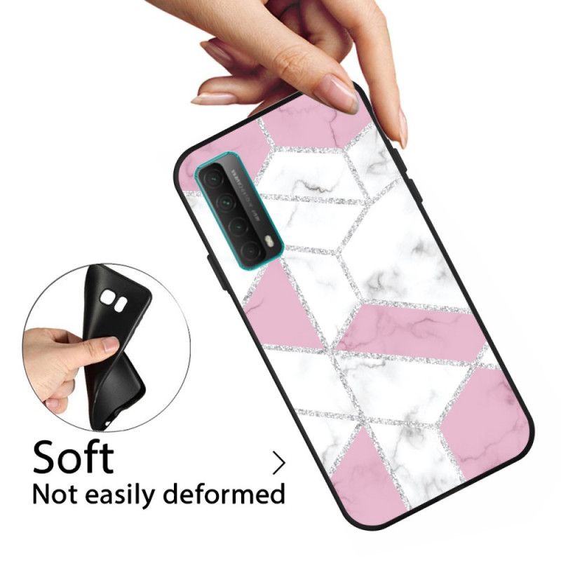 Hoesje voor Huawei P Smart 2021 Roze Wit Marmerheldere Geometrie