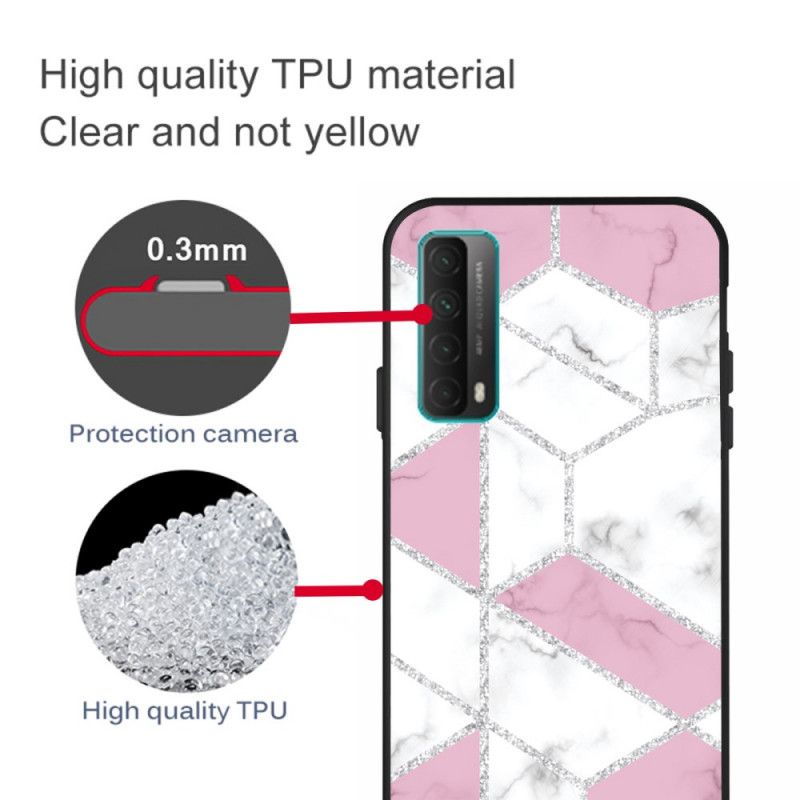 Hoesje voor Huawei P Smart 2021 Roze Wit Marmerheldere Geometrie