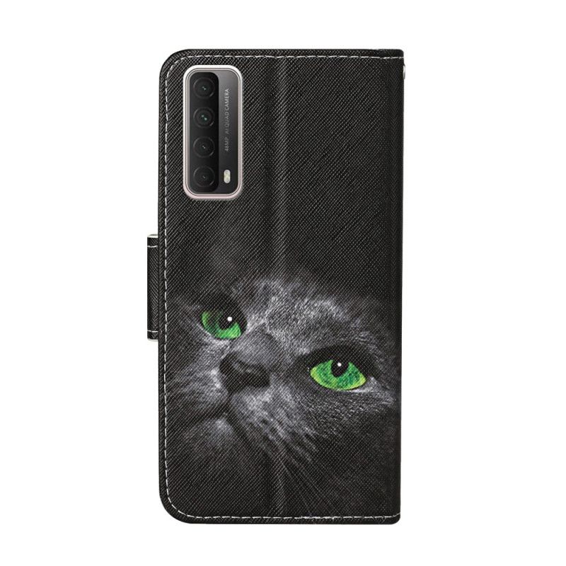 Leren Hoesje voor Huawei P Smart 2021 Kat Met Groene Ogen Met String