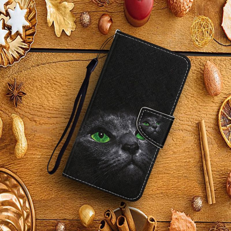 Leren Hoesje voor Huawei P Smart 2021 Kat Met Groene Ogen Met String