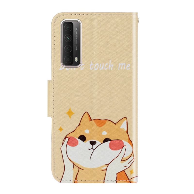 Leren Hoesje voor Huawei P Smart 2021 Kat Raak Me Niet Aan Met Een String