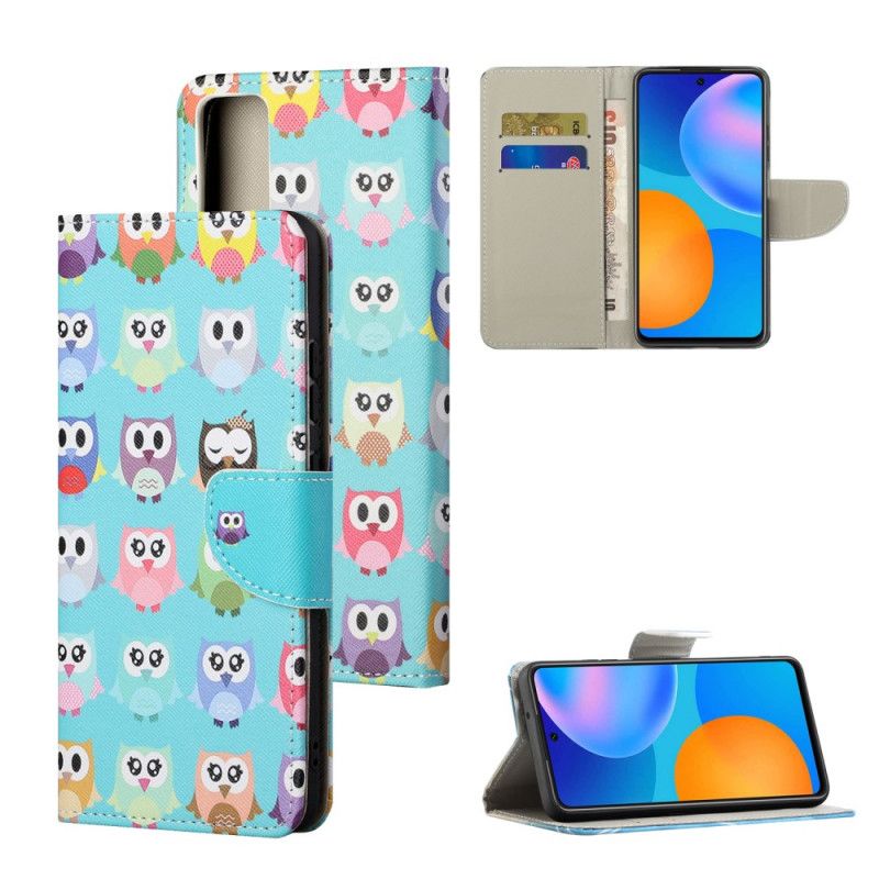 Leren Hoesje voor Huawei P Smart 2021 Meerkleurige Uilen