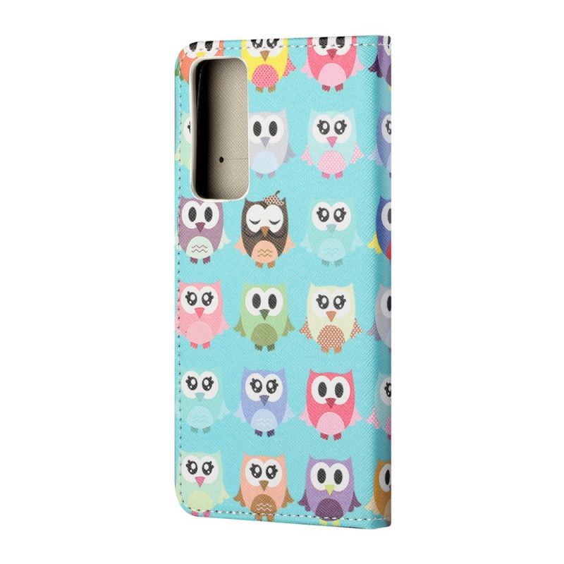 Leren Hoesje voor Huawei P Smart 2021 Meerkleurige Uilen