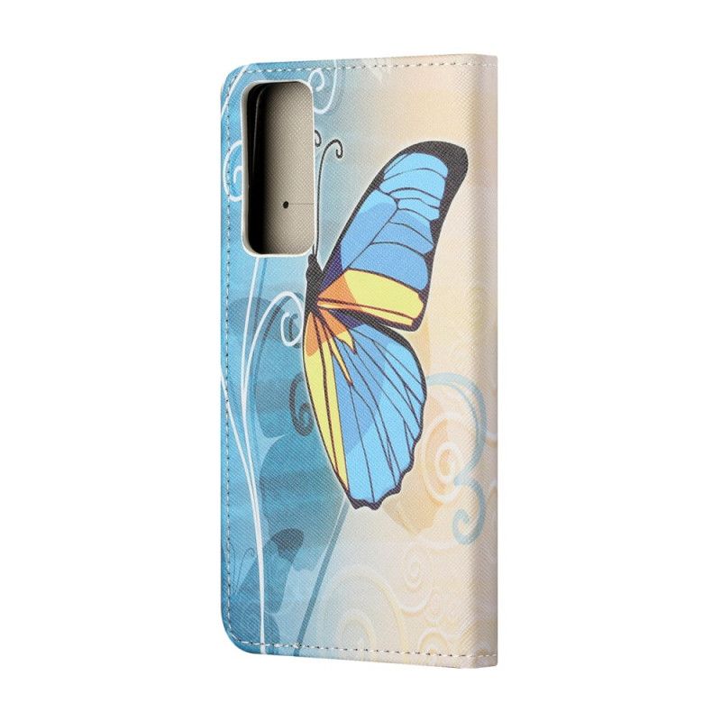 Leren Hoesje voor Huawei P Smart 2021 Paars Lichtblauw Vlinders