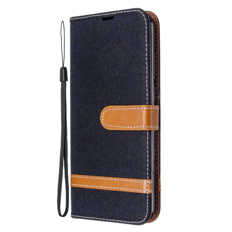 Bescherming Hoesje Huawei Y6p Grijs Zwart Stof En Leereffect Met String