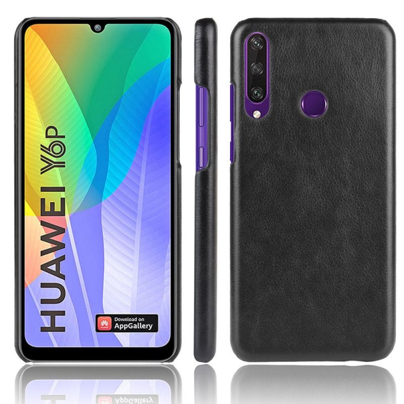 Case Hoesje Huawei Y6p Grijs Zwart Telefoonhoesje Performance Lychee Leereffect
