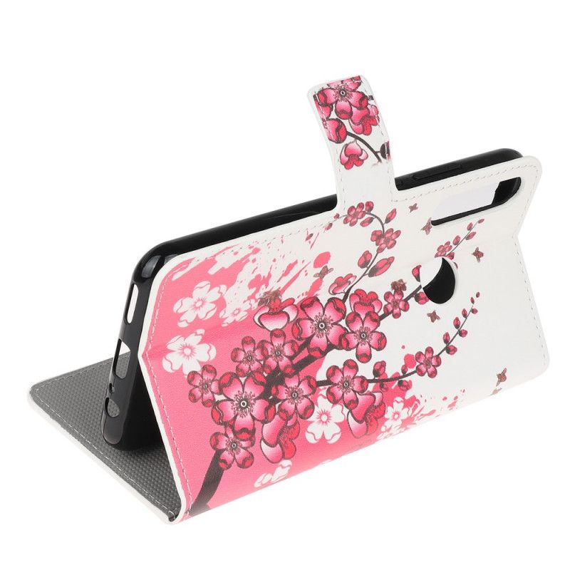 Cover Folio-hoesje Huawei Y6p Roze Magenta Telefoonhoesje Tropische Bloemen