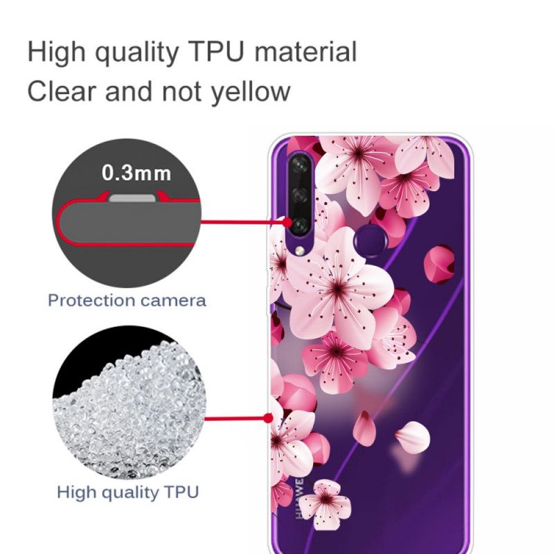 Cover Hoesje Huawei Y6p Roze Magenta Telefoonhoesje Premium Bloemen