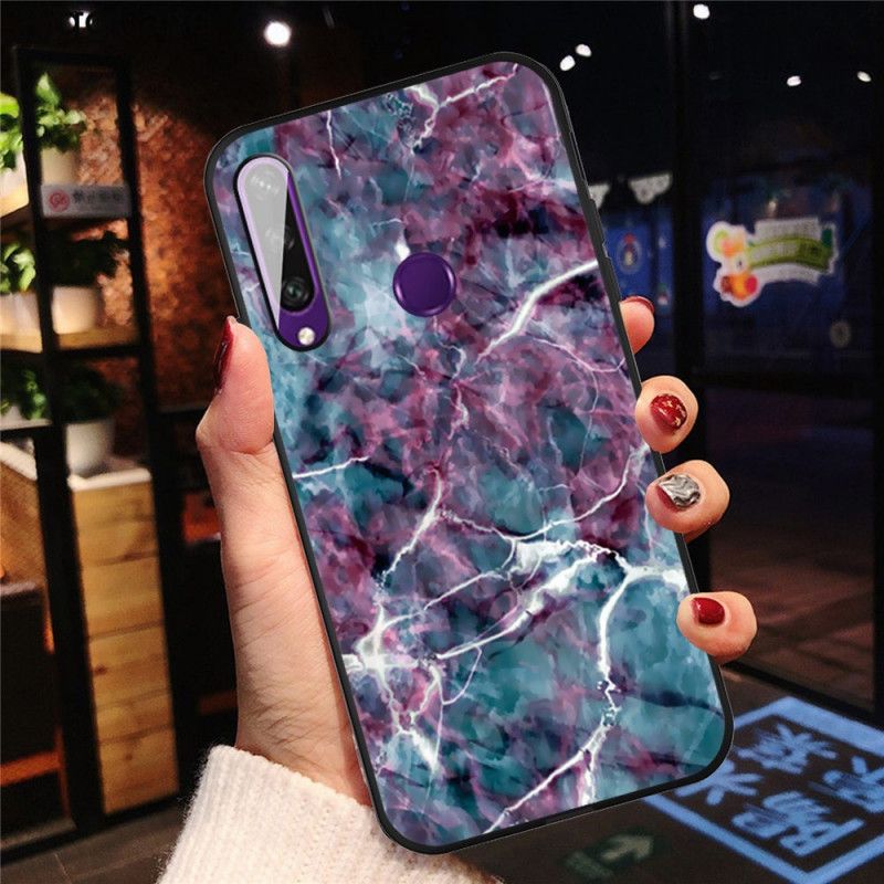 Cover Hoesje Huawei Y6p Telefoonhoesje Paars Marmer