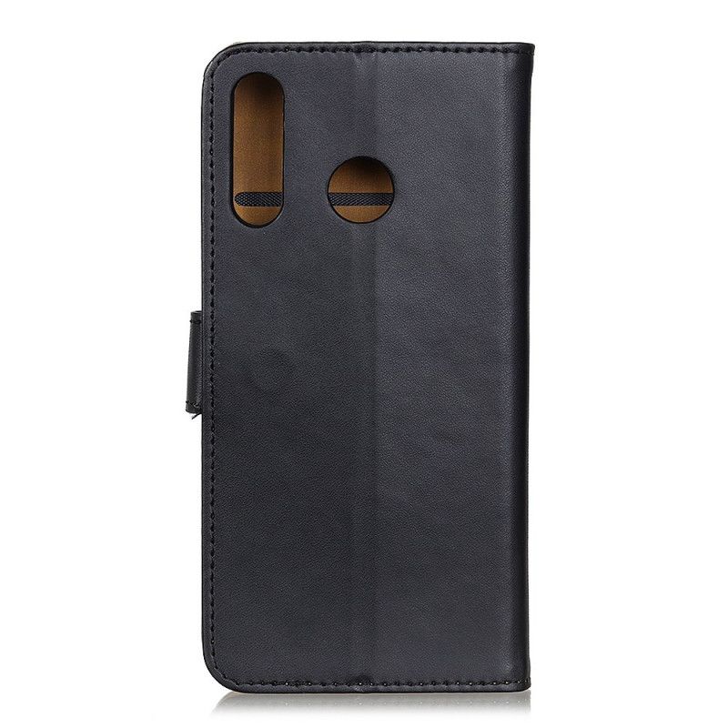 Flip Case Leren Huawei Y6p Donkerblauw Zwart Eenvoudig Kunstleer