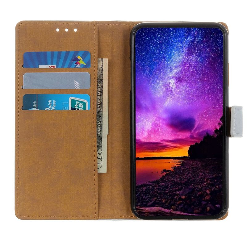 Flip Case Leren Huawei Y6p Donkerblauw Zwart Eenvoudig Kunstleer