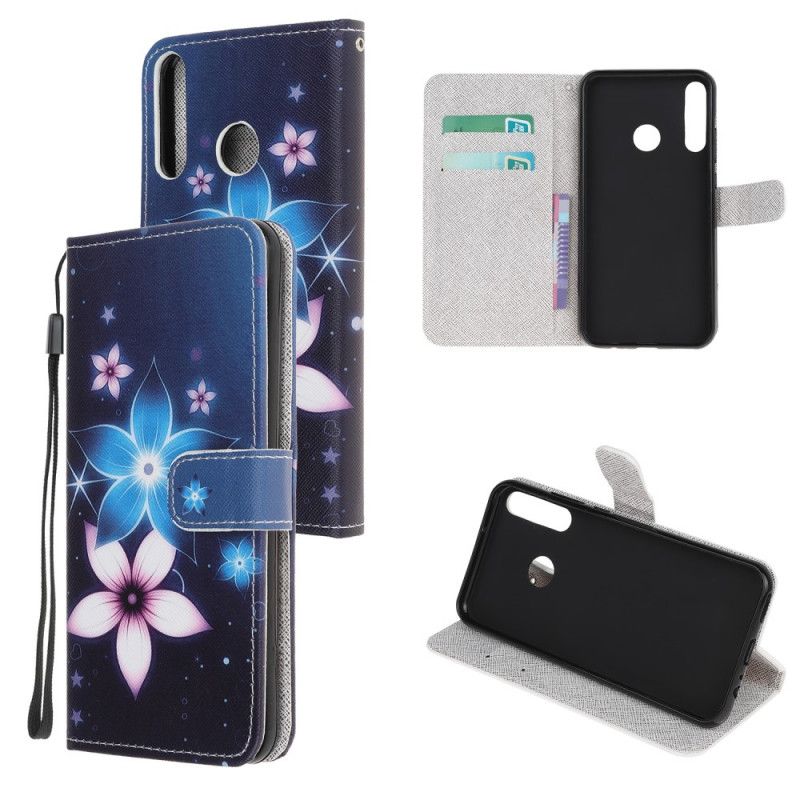 Flip Case Leren Huawei Y6p Maanbloemen Met String