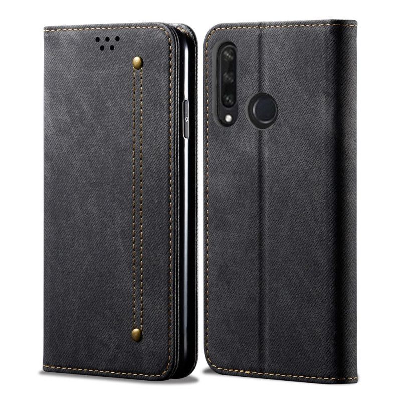 Folio-hoesje voor Huawei Y6p Donkerblauw Zwart Jeans Met Imitatieleerstructuur