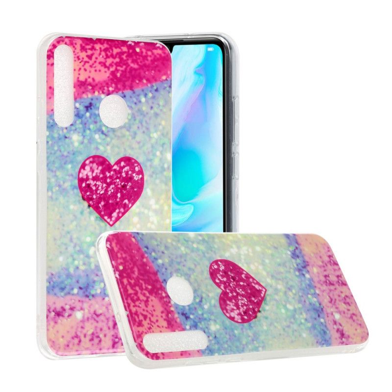 Hoesje Huawei Y6p Paars Glitter Hart