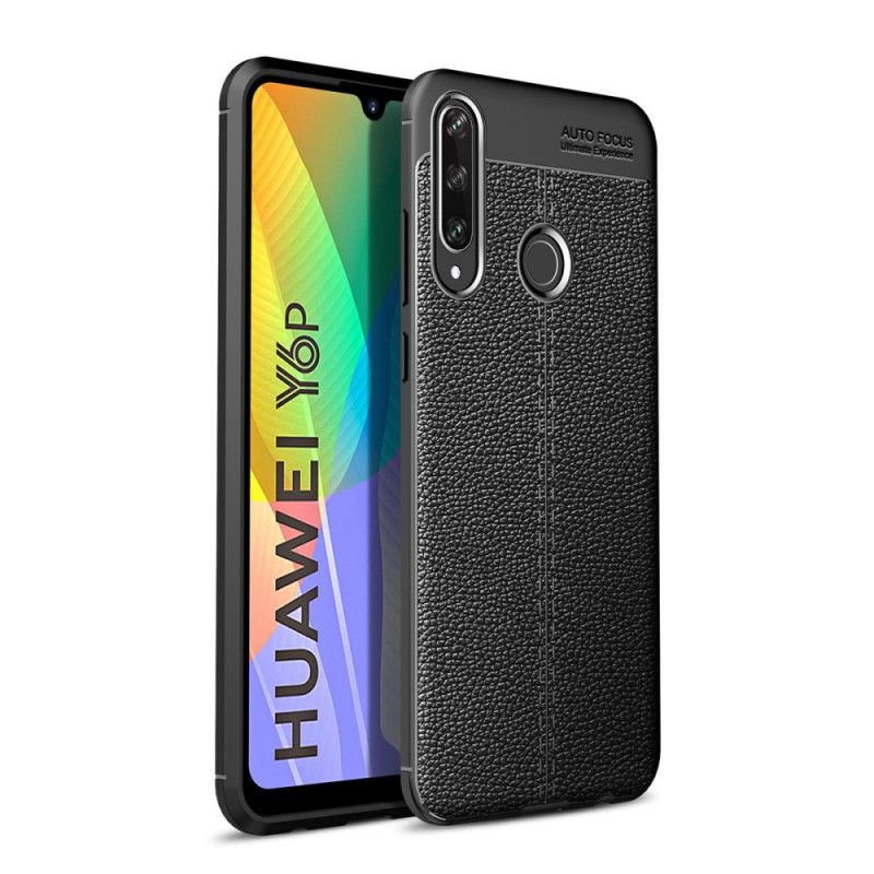 Hoesje Huawei Y6p Rood Zwart Dubbellijns Lychee Leereffect