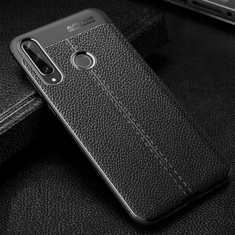 Hoesje Huawei Y6p Rood Zwart Dubbellijns Lychee Leereffect