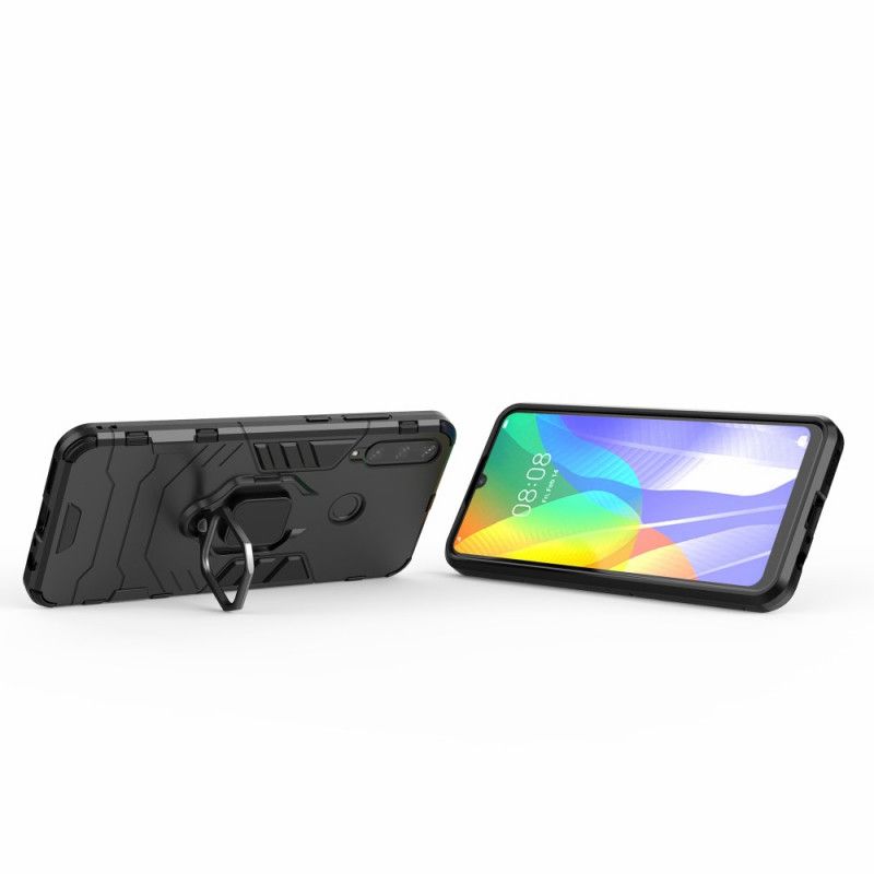 Hoesje Huawei Y6p Rood Zwart Resistente Ring