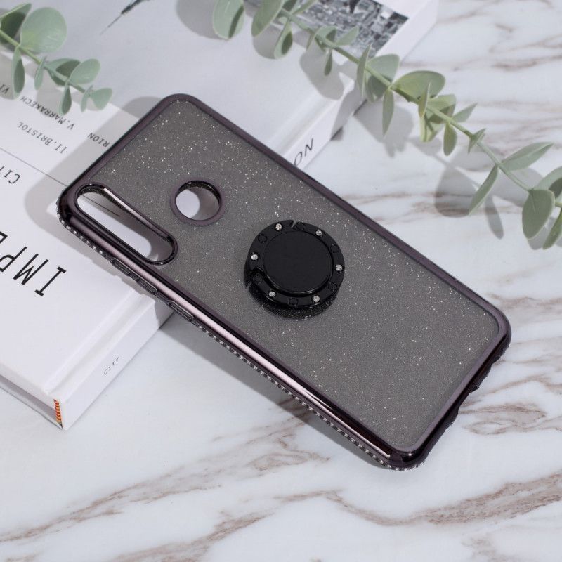 Hoesje Huawei Y6p Rood Zwart Ring Met Pailletten En Diamanten