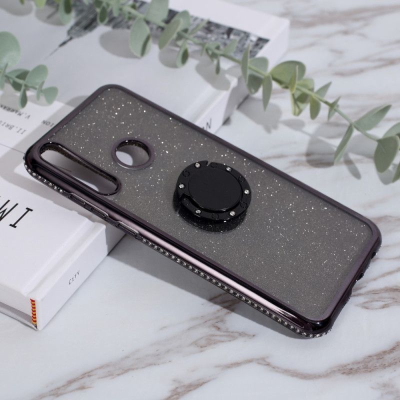Hoesje Huawei Y6p Rood Zwart Ring Met Pailletten En Diamanten