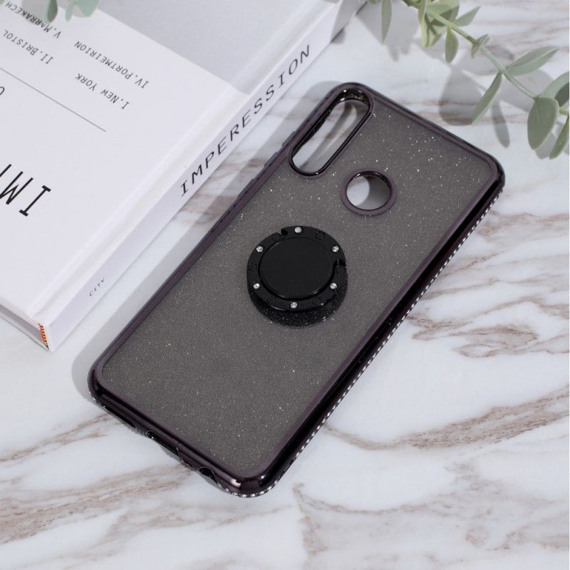 Hoesje Huawei Y6p Rood Zwart Ring Met Pailletten En Diamanten