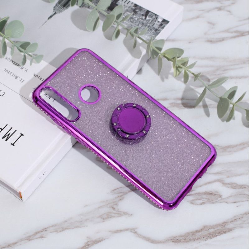 Hoesje Huawei Y6p Rood Zwart Ring Met Pailletten En Diamanten