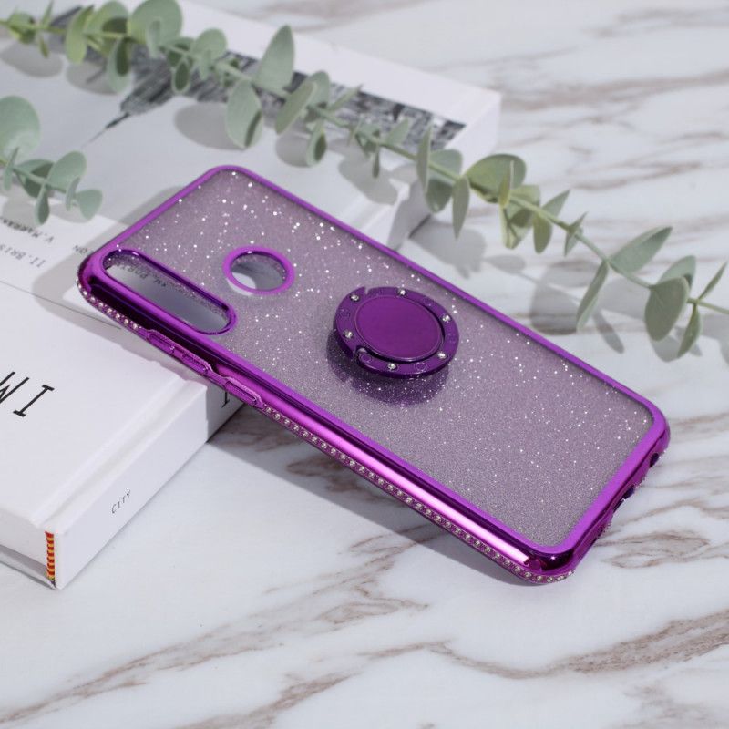 Hoesje Huawei Y6p Rood Zwart Ring Met Pailletten En Diamanten