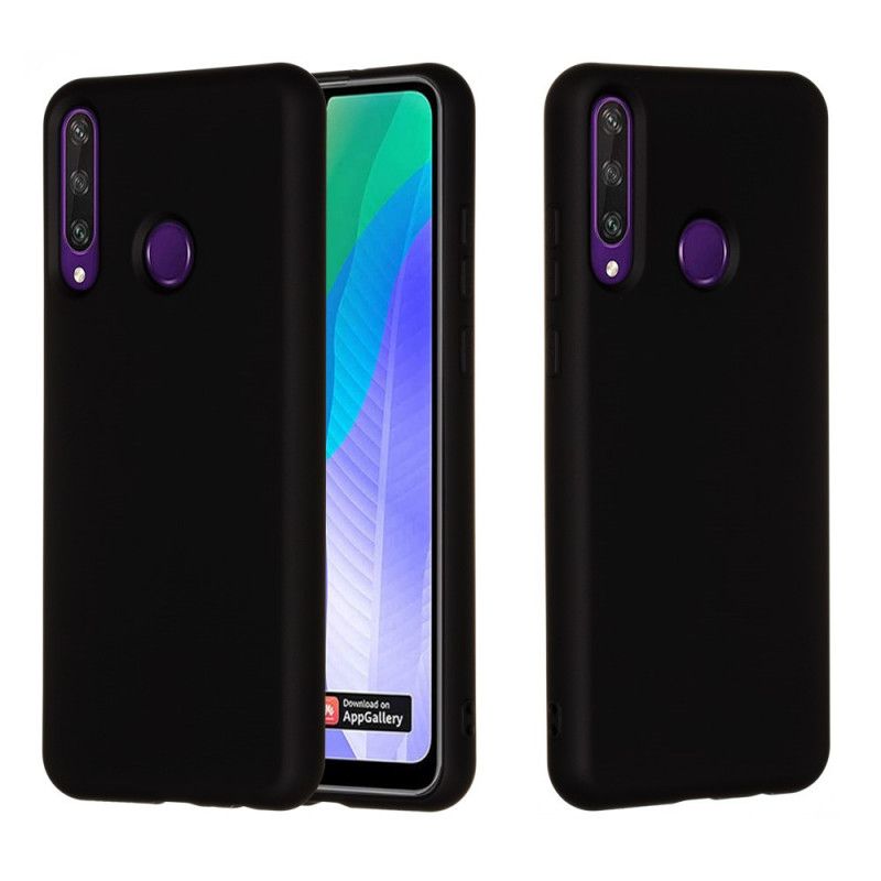 Hoesje Huawei Y6p Rood Zwart Vloeibare Siliconen Met Riem