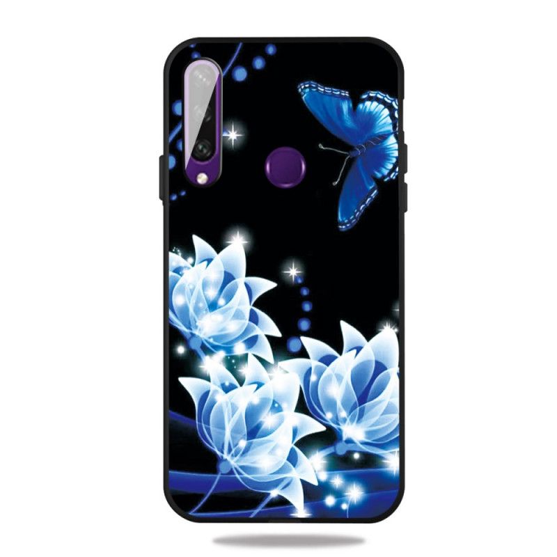 Hoesje Huawei Y6p Vlinder En Blauwe Bloemen