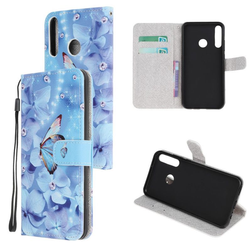 Leren Hoesje Huawei Y6p Diamanten Vlinders Met String