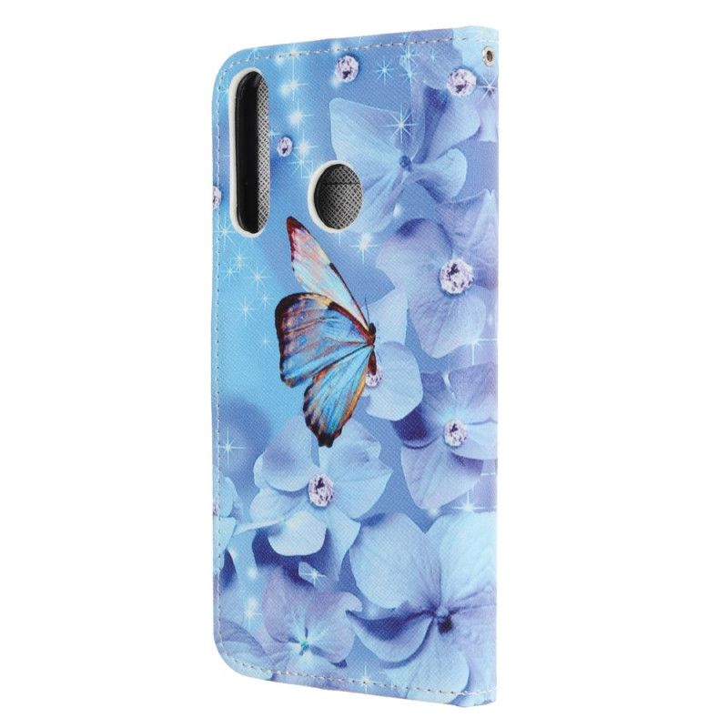 Leren Hoesje Huawei Y6p Diamanten Vlinders Met String