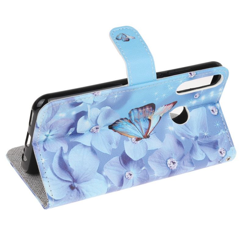 Leren Hoesje Huawei Y6p Diamanten Vlinders Met String