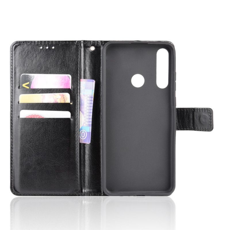 Leren Hoesje Huawei Y6p Rood Zwart Flitsend Kunstleer