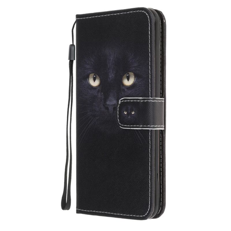 Leren Hoesje Huawei Y6p Telefoonhoesje Zwarte Kattenogen Met String