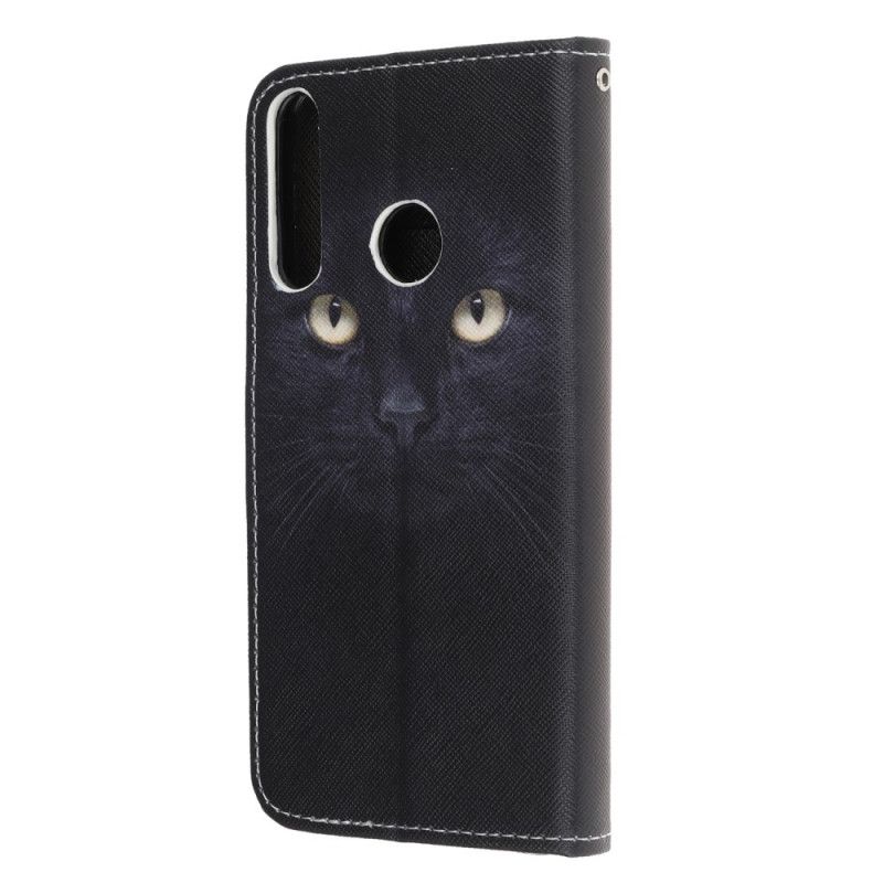 Leren Hoesje Huawei Y6p Telefoonhoesje Zwarte Kattenogen Met String