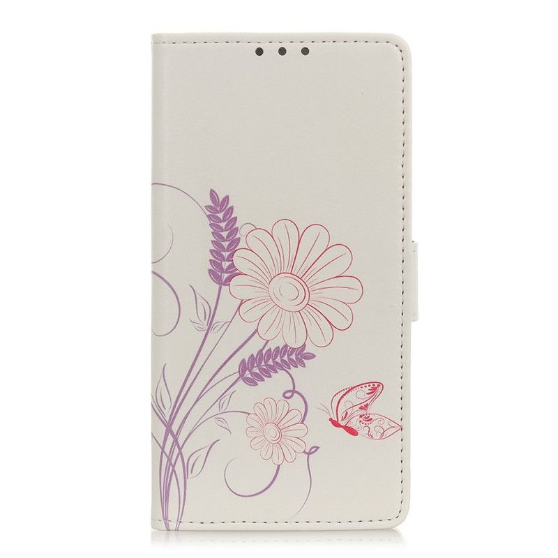 Leren Hoesje Huawei Y6p Vlinders En Bloemen Tekenen