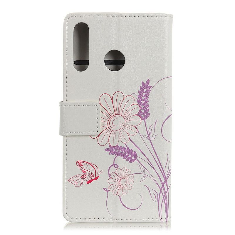 Leren Hoesje Huawei Y6p Vlinders En Bloemen Tekenen